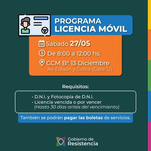 Este sábado el programa Licencia Móvil se desarrollará en el Centro Comunitario Municipal 13 de Diciembre.