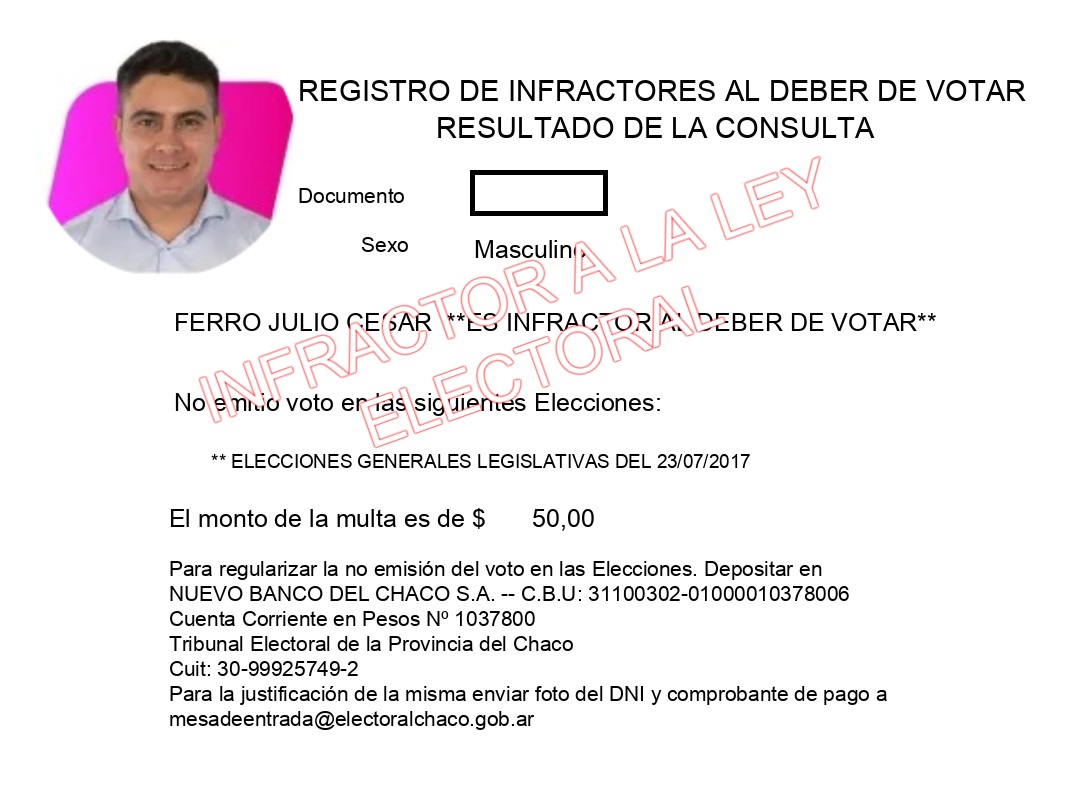 Candidatos a Diputados que no votaron y piden el voto tienen que pagar las multas