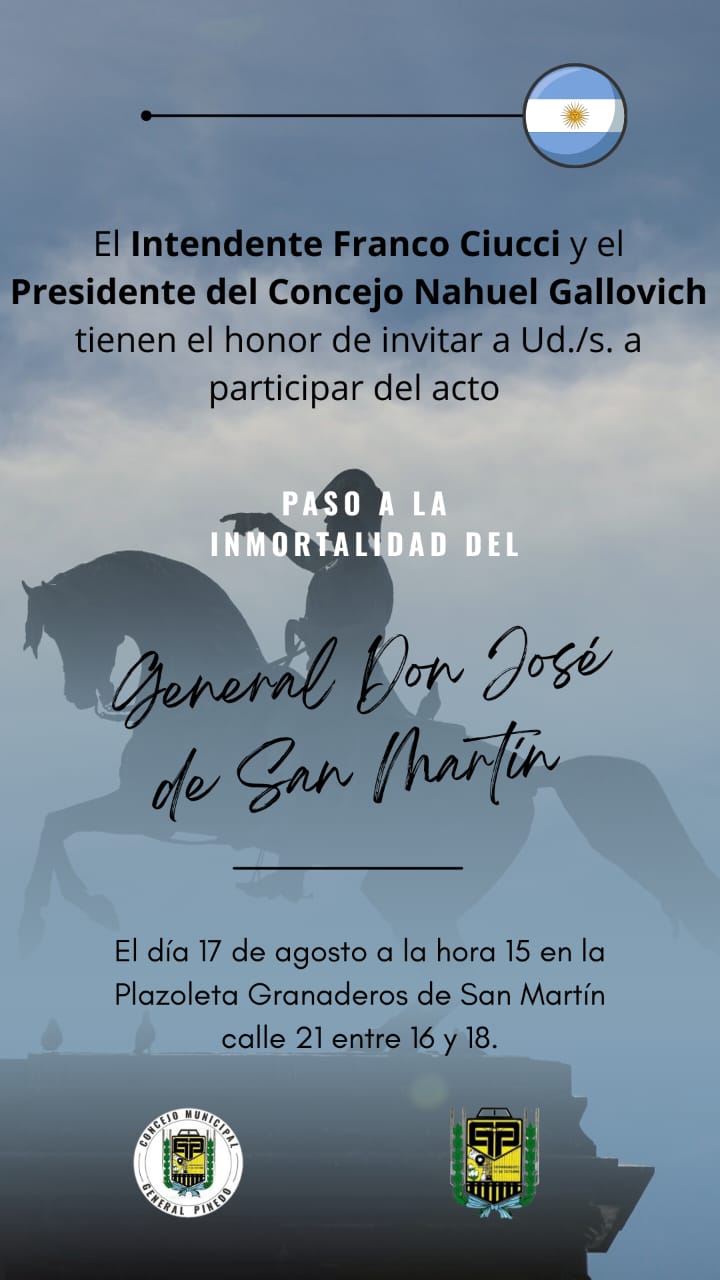 General Pinedo rendirá homenaje al General José de San Martín