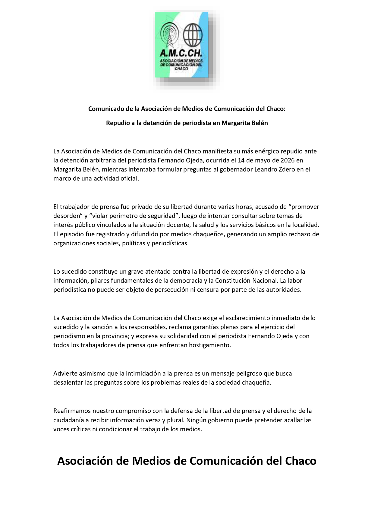 Ataque a periodista en Chaco