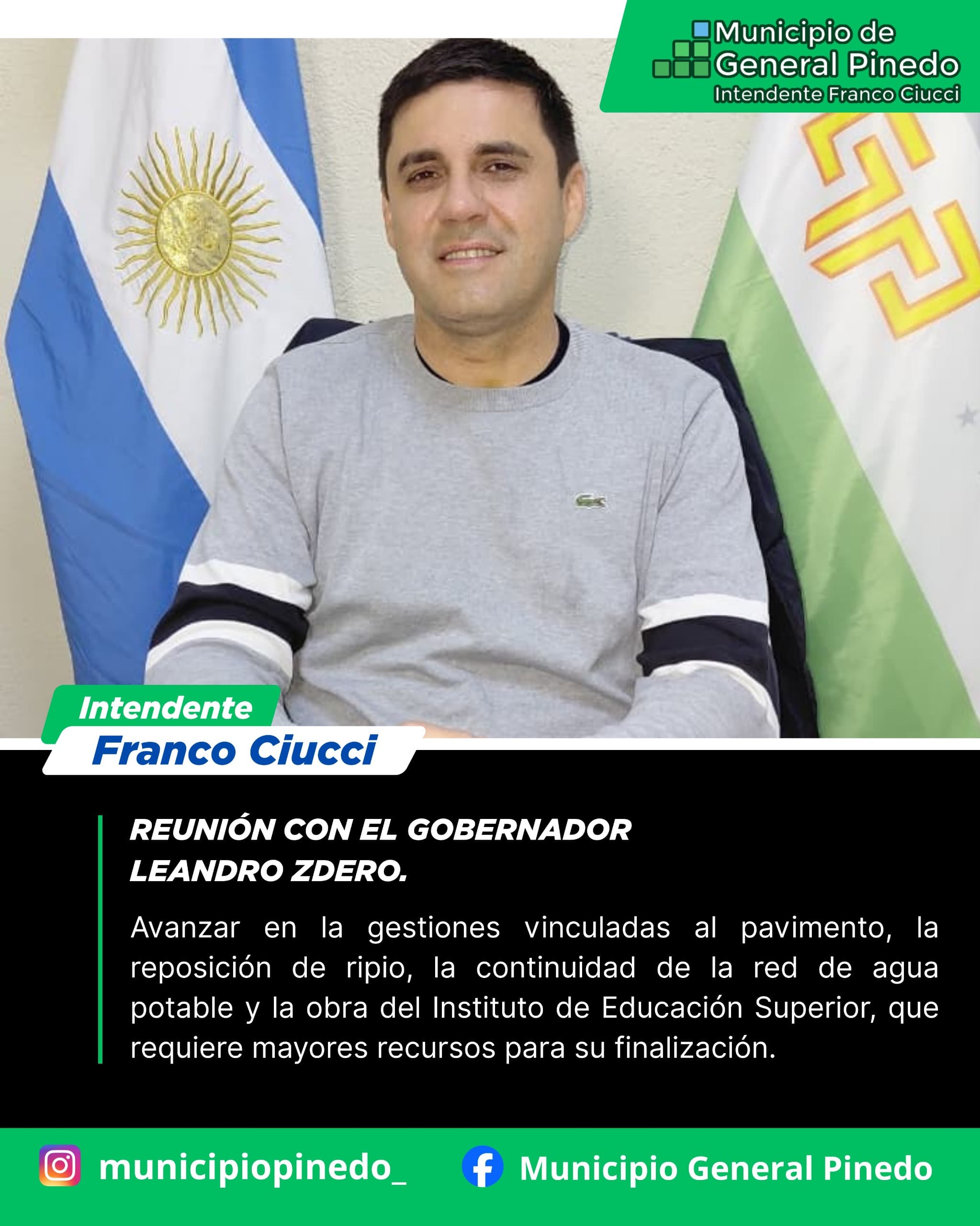 Franco Ciucci confirmó gestiones con Zdero para impulsar obras y ratificó la continuidad de los trabajos en General Pinedo